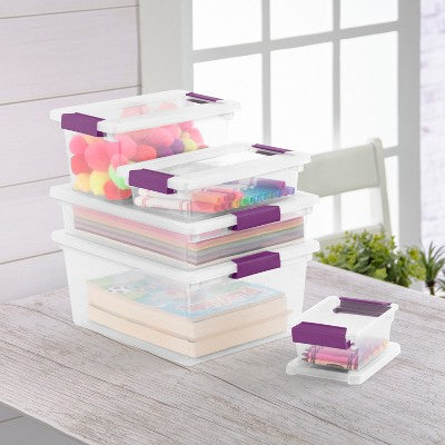 Sterilite 1.9qt Purple Latch Box Clear: Plastic Storage Bin with Lid, Portable, Stackable, Built-In Handles, Universal Use