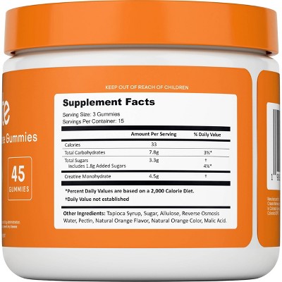 Create Wellness Creatine Monohydrate Sports Nutrition Supplements Gummies - Orange - 8oz/45ct: Vegan, Gluten-Free, Non-GMO