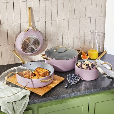 7pc Nonstick Ceramic Coated Aluminum Cookware Set with Champagne Handles Lavender - Figmint (LOCAL PICKUP ONLY)