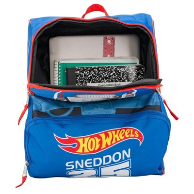 Hot Wheels Blue Sneddon #25 Twinduction Race Car Shaped 14” Mini Backpack, Kids School Bag, Blue