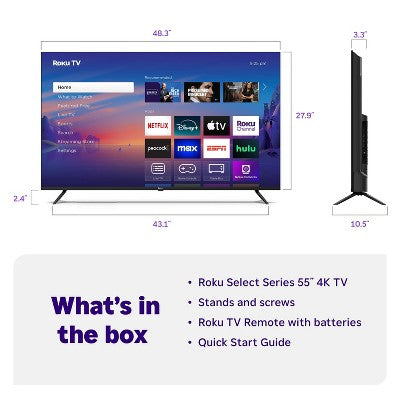Roku 55" Select Series 4K HDR Smart Roku TV with Roku TV Remote (LOCAL PICKUP ONLY)