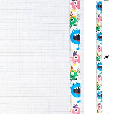 Bows And Sparkles 96"x30" Monsters Birthday Gift Wrapping Paper White (LOCAL PICKUP ONLY)
