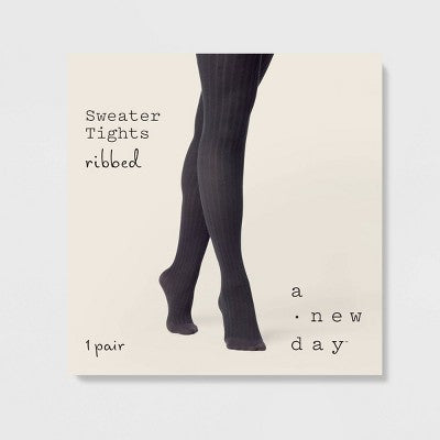 Women's Ribbed Sweater Tights - A New Day Black L/XL