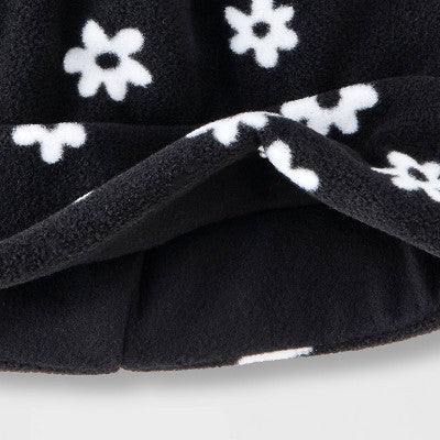 Girls' Floral Print Fleece Beanie Hat - Cat & Jack Black