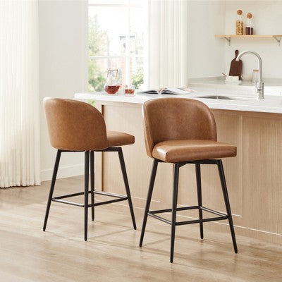 Spruce&Spring 27" Swivel Counter Height Bar Stool with Metal Legs, Set of 2, Blue Fabric (LOCAL PICKUP ONLY)