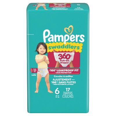 Pampers Swaddlers 360 Disposable Diapers - Size 6 - 17ct: Diaper Weight Range 35+ lbs, Polypropylene, Spandex