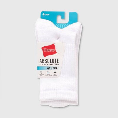 Hanes Women's 4pk Absolute Active Crew Socks - White 5-9