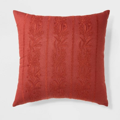 Tonal Embroidered Acorn Lumbar Throw Pillow Red - Threshold designed with Studio McGee: Cotton Fabric, Indoor Use, Hidden Zipper Closure