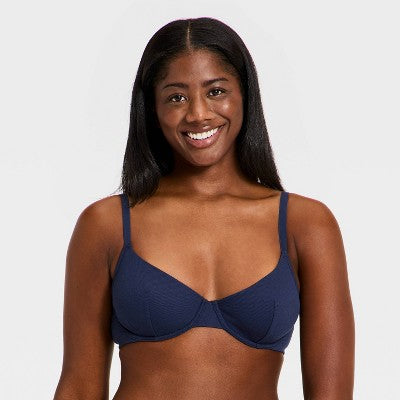 Women's Unlined Ribbed Demi Bra - Wild Fable Navy Blue 34C