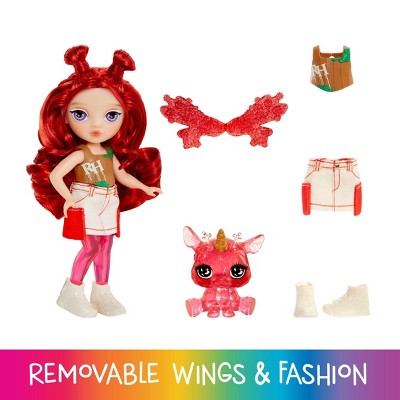 Rainbow High Littles Rainbow Fantasy Fairies + Pet - Apple, Red 5.5" Small Doll & Fantasy Deer