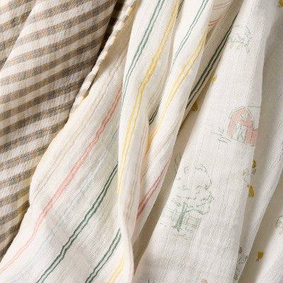 Muslin Swaddle Baby Blankets - Farm Friends - 3pk - Cloud Island