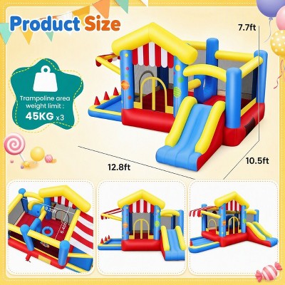 BATHWA Bounce House with Slide, Inflatable Bouncy Castle with Blower, Basketball Hoop, Ball Pit & Canopy, Obstacle Trampoline for Indoor/Outdoor (LOCAL PICKUP ONLY)