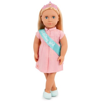 Our Generation Brenna 18" Birthday Party Doll: Blonde Hair, Blue Eyes, Straight Hair, Includes Accessories
