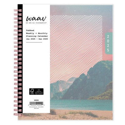 WAAV Planner 2025 Weekly/Monthly Planner 9.25"x7.87" Wirebound Frosted Transition: Adult Calendar, Tabs, Multicolored