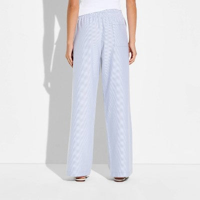 Women's Mid-Rise Relaxed Leg Pull-On Pants - Wild Fable Blue Striped XXS