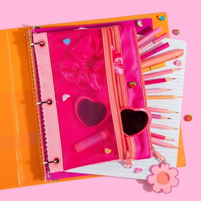 Style Lab Colorblocked Nylon and Mesh Binder Pouch with 10 Mini Erasers Pink