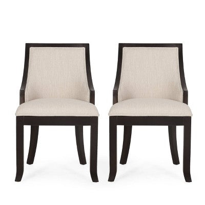 Christopher Knight Home Set of 2 Thurber Birch Wood Upholstered Dining Chairs Beige/Walnut (LOCAL PICKUP ONLY)