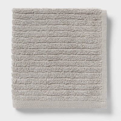 4pk Quick Dry Ribbed Hand and Wash Towel Set Light Gray - Threshold