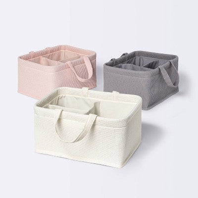 Waffle Weave Rectangular Diaper Caddy with Handles - Cloud Island Cream: Fabric, 13.5" Depth, 897.75 Volume