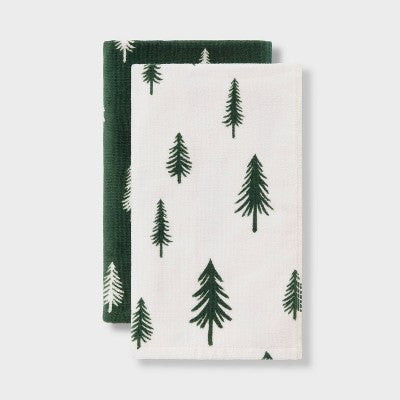 2pk Christmas Scattered Tree Hand Towels Green - Wondershop