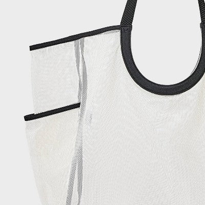 Packable Cut Out Mesh Tote Handbag - Shade & Shore White