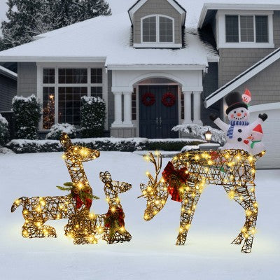 LuxenHome Set of 3 Deer Family Lighted Holiday Decoration Brown