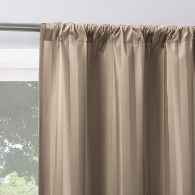 2pc 37"x84" Sun Zero Dimani Satin Striped 100% Blackout Rod Pocket Curtain Panel Pair Taupe: Energy Efficient, Noise Reduction