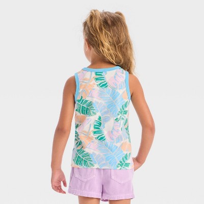 Toddler Girls' Palm Printed Tank Top Shirt - Cat & Jack Cream 5T
