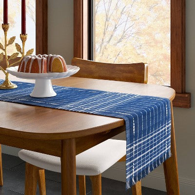 72"x14" Woven Table Runner Dark Blue - Threshold