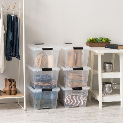 IRIS 32 Qt. Plastic Stackable Storage Bin with Lid, Clear, Storage Organizer, single tote