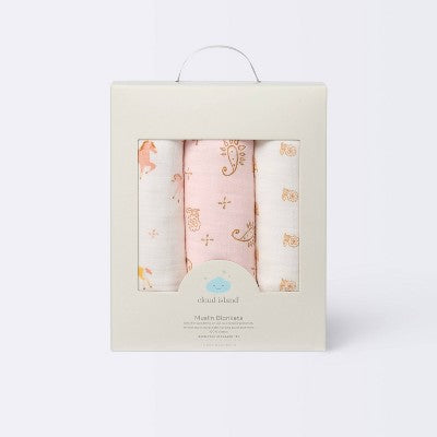 Muslin Swaddle Baby Blankets - Horses - 3pk - Cloud Island