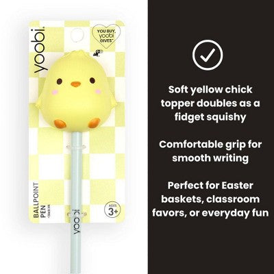 Yoobi Easter Squishy Topper Ballpoint Pen Yellow Chick 1.0mm Black Ink Easter Basket Gift