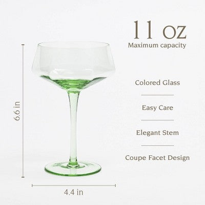 over&back 11 fl oz Facet Coupe Glass Bright Green Aqua