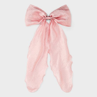 Satin Textured Bow Hair Barrette - A New Day Pink