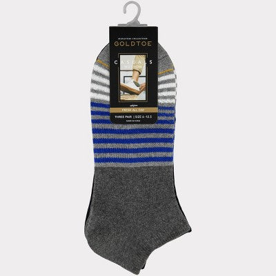 Signature Gold by GOLDTOE Men's Casual GT Striped No Show Socks 3pk - Charcoal Gray/Gray/Black 6-12.5