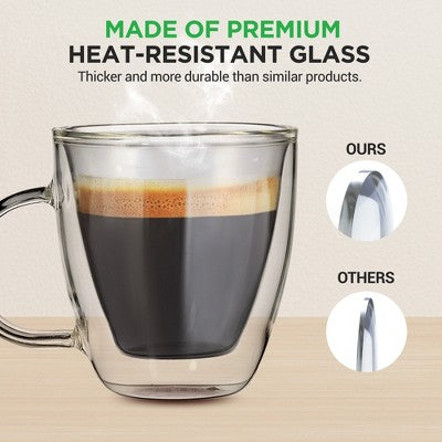 NutriChef 5.2oz Clear Glass Coffee Mug Set - 2pc