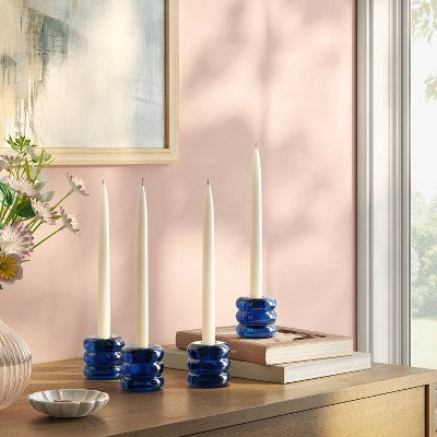 4pk Bubble Glass Taper Candle Holder Blue - Room Essentials