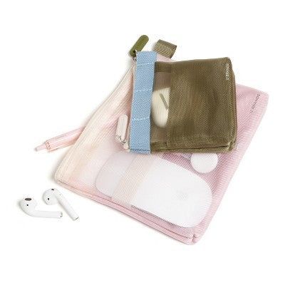 U Brands 2pk 7"x5.8" and 4.2"x4.2" Micro Mesh Stash Pouch Dusty Rose/Olive