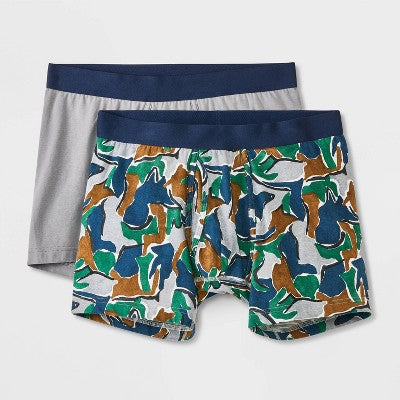 Men's Boxer Briefs 2pk - Goodfellow & Co Gray L: Cotton Blend, Mid Rise, Pull-On, Solid & Camouflage Patterns
