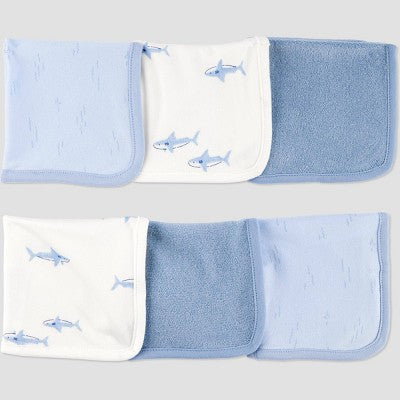 Carter's Just One You? Baby Shark Washcloth - Blue: Cotton Polyester Terry, Animal Prints, 9x9