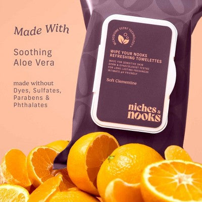 Niches & Nooks Intimate pH Balanced Refreshing Flushable Feminine Wipes - Soft Clementine - 45ct