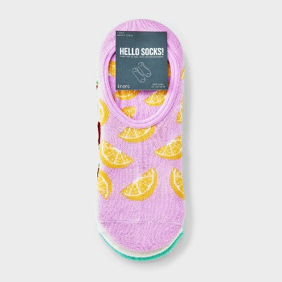 Women's Fruits 3pk Liner Socks - Pink/Ivory/Aqua 4-10: Midweight Knit, Hidden Gel Heel Grip