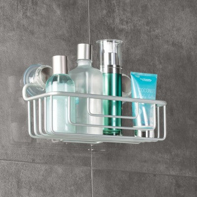 iDESIGN Metro Rustproof Aluminum Turn and Lock Suction Bathroom Shower Caddy Basket Silver: Steel Organizer Rack