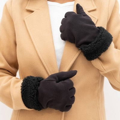 Isotoner Recycled Fleece Glove with Berber Cuff - Black L/XL
