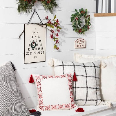 24"x24" Woven Slub Checkered Throw Pillow with Tassels Cream/Gray - Hearth & Hand with Magnolia (LOCAL PICKUP ONLY)