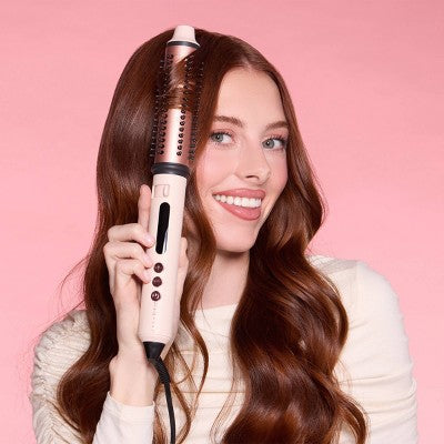 FHI Heat SwiftStyler Retractable Speed Styler Heating Curling Brush - Light Pink - 1"x1": Ceramic, All Hair Types, 5 Heat Settings
