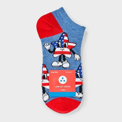 Women's American Flag Stars Low Cut Socks - Denim Heather 4-10: Recycled Polyester Knit, Banded Cuff