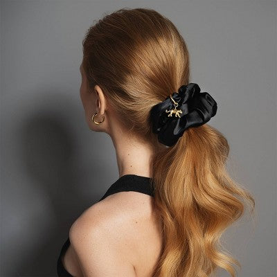 The Hair Edit Charming Ruched Ribbon Satin Scrunchie