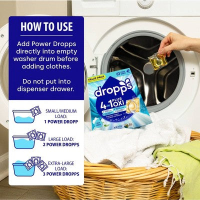 Dropps Crisp Breeze 4-in-1 Plus Oxi Power Biobased HE Deep Cleaning Concentrated Laundry Detergent Pods 63 Pacs - 35.55oz
