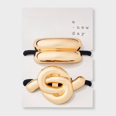 Hair Twister Ponytail Cuff Set 2pc - A New Day Gold: Solid Elastic Hair Accessories, All Hair Types